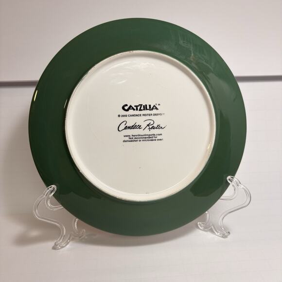 2002 Catzilla Cat Snowman Plate 8" Hand Painted Candace Reiter Christmas Holiday - Picture 2 of 3